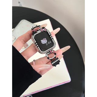Hello Kitty Diamond Bow Bling Case สําหรับ I-Watch ขนาด 46/42 มม.40 มม.41 มม.44 M 45 มม.เพชรกันชน + หน้าจอสําหรับ iWatch Series 10 9 8 7 6 5 4 SE 2 Smart Watch Case