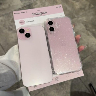 Insเคสโทรศัพท์โปร่งใสสีชมพูเงาสําหรับiphone 16 15 14 13 12 11 Pro Max x xs xr xsmax TPU soft case anti DropและAnti Slipปกหลัง