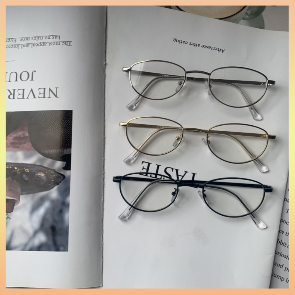 สไตล์ญี่ปุ่น Ultra-Light แฟชั่นโลหะ Cat Eye แว่นตาแบนสําหรับผู้หญิง Retro รูปไข่กรอบแว่นตาแบน