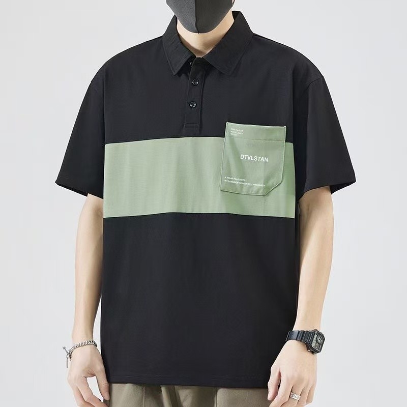 BECoolMan เสื้อโปโลผู้ชาย แขนสั้น เย็บติดกัน กระเป๋า ฤดูร้อนยอดนิยม เยาวชน แนววินเทจ ความรู้สึกระดับสูง