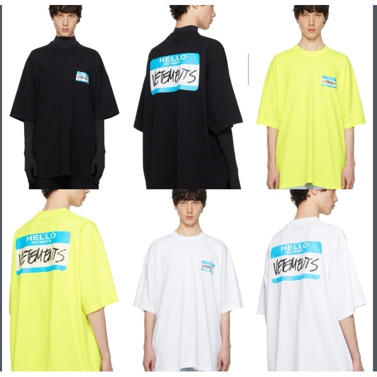 Vetement24ss ใหม่ เสื้อยืดลําลอง แขนสั้น พิมพ์ลายโลโก้ ทรงหลวม สีดํา สีเขียวเรืองแสง สีขาว