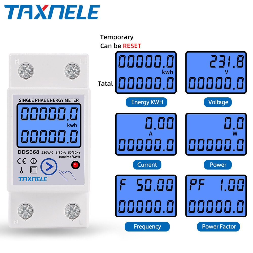 เครื่องวัดพลังงานไฟฟ้าดิจิทัล เฟสเดียว kWh 220V 110V AC