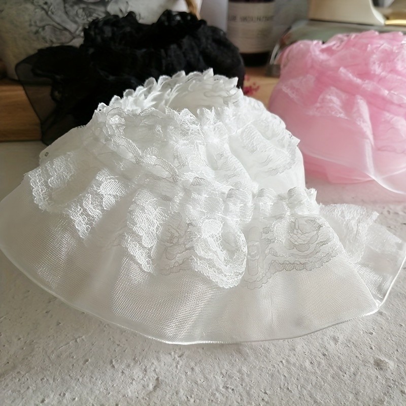 5*100 ซม.สองชั้น Organza ลูกไม้ Trim ผ้าปูที่นอนผ้าม่านเสื้อผ้า Cuff อุปกรณ์ตกแต่งจีบตาข่ายลูกไม้ Trim