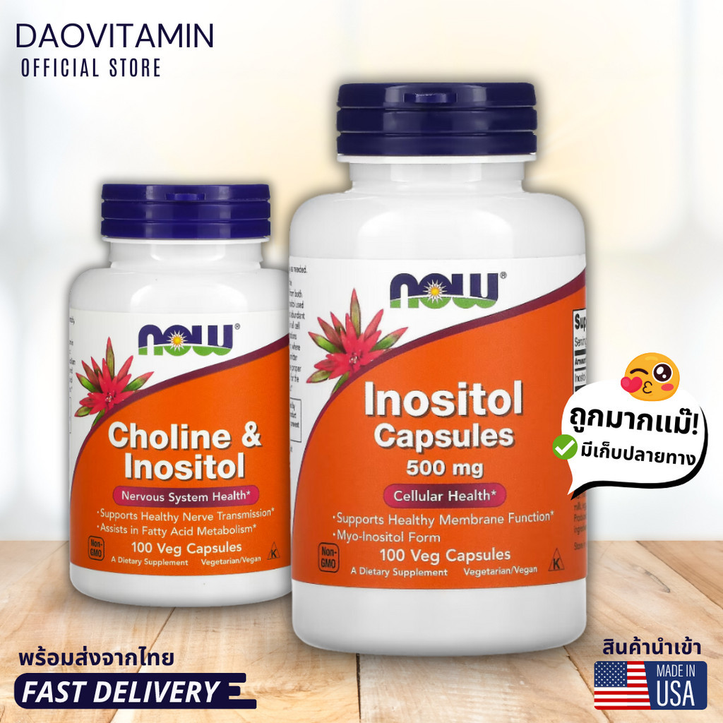 ลอตผลิตใหม่! Exp.2029 NOW Foods, Inositol Capsules, Choline & Inositol