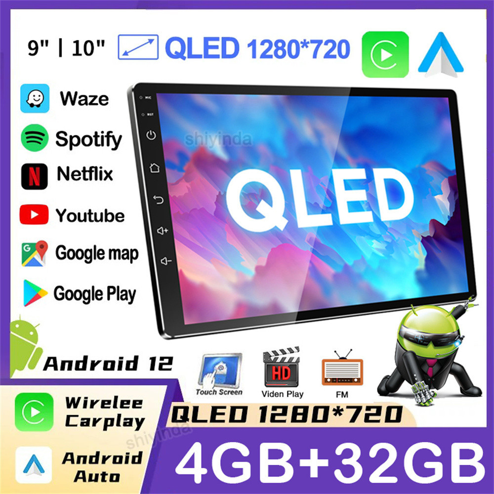 (4GB+32GB Qled DSP) เครื่องเล่น Android ในรถยนต์ 9 นิ้ว / 10 นิ้ว Android 12 แอนดรอยด์ GPS Wifi บลูท