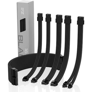 EZDIY-FAB 16AWG ชุดสายถัก Black PSU 6 Cable Extension Kit (E…
