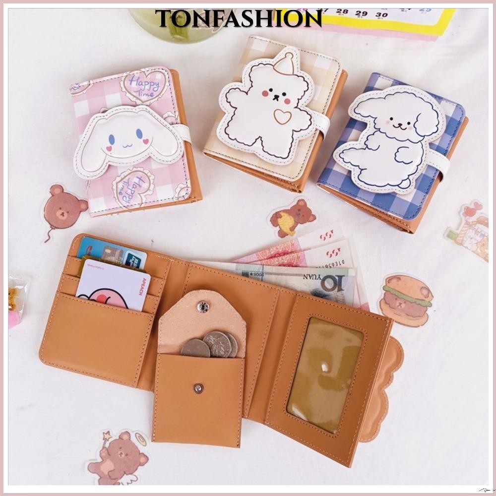 Tonfashion กระเป๋าสตางค์ ใบสั้น หนัง PU ลายการ์ตูนหมี กระต่ายน่ารัก สามพับ ใส่บัตรได้หลายใบ สําหรับผู้หญิง