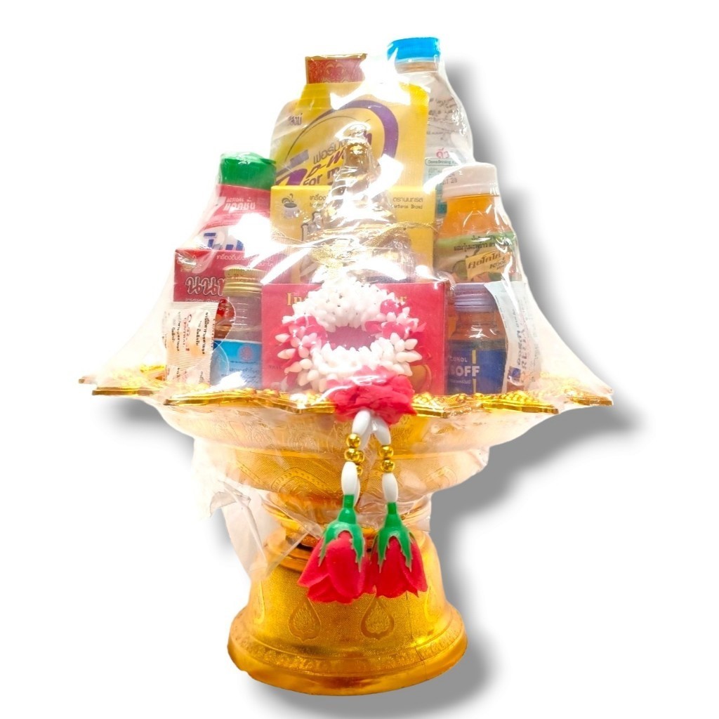 B58ชุดสังฆทานB58 ชุดพานมงคลสีทองใหญ่พระ2นิ้วพร้อมเครื่องอุปโภคบริโภค