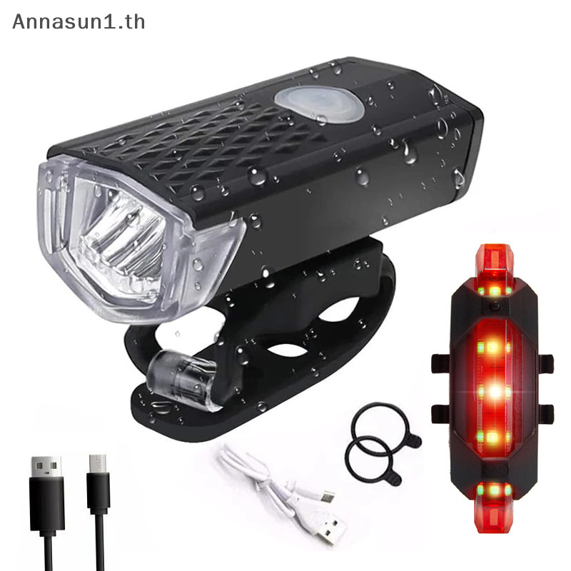 Annasun ไฟจักรยาน USB LED แบบชาร์จไฟได้ชุดจักรยานเสือหมอบด้านหน้าด้านหลังไฟหน้าไฟฉายขี่จักรยานอุปกรณ์เสริม TH