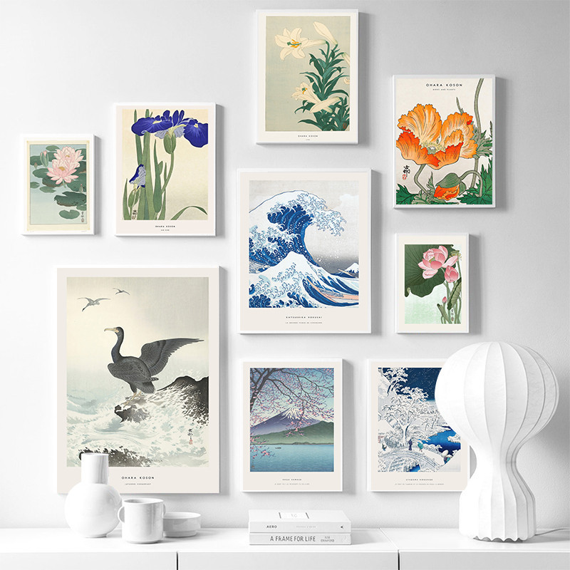 Hokusai Ohara Goสนคลื่นญี่ปุ่นบทคัดย่อผ้าใบภาพวาดWave Wall Artสแกนดิเนเวียโปสเตอร์ห้องนั่งเล่นตกแต่งบ้าน