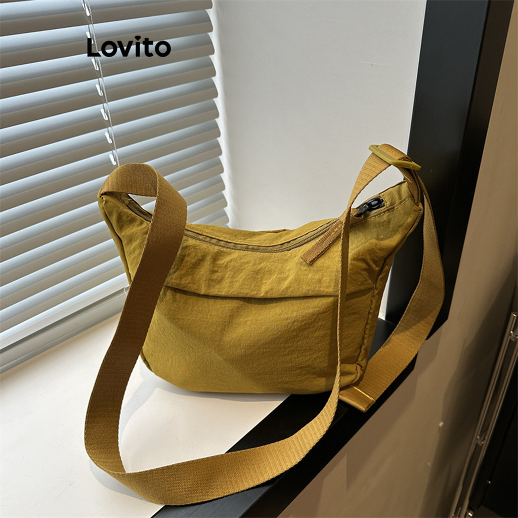 Lovito กระเป๋าโท้ทสะพายไหล่ผู้หญิง มีซิปรูด สีพื้น สไตล์ลำลอง LFA18370