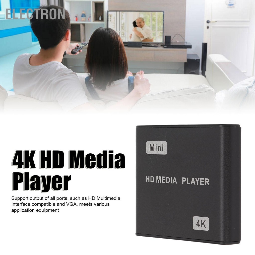 Electron 4K HD Media Player เครื่องเล่นมีเดียสตรีมมิ่งขนาดเล็กพร้อมรีโมทคอนโทรลและไฟ LED 100‑240V