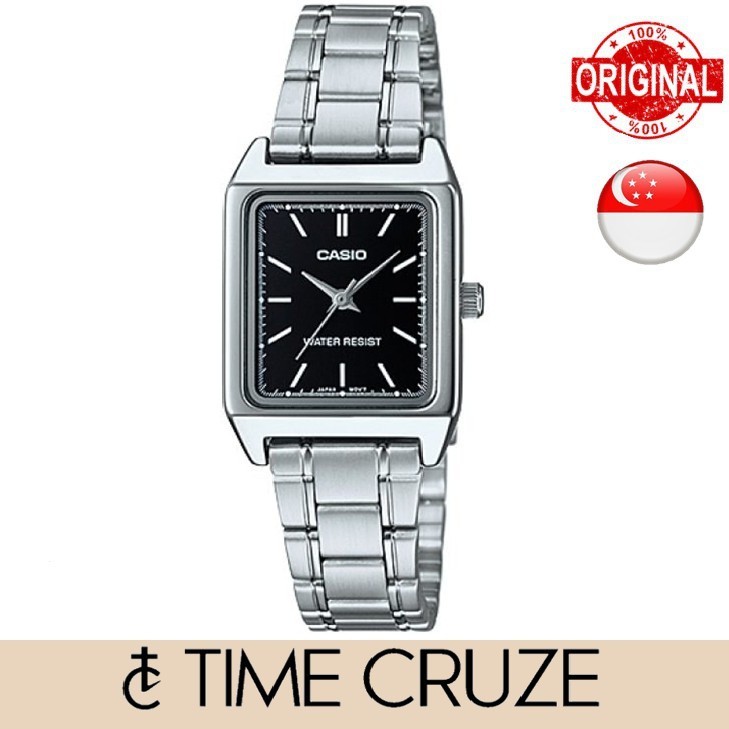 [Time Cruze] Casio LTP-V007 นาฬิกาข้อมือ สายสแตนเลส สีดํา สําหรับผู้หญิง LTP-V007D-1EUDF LTP-V007D-1E