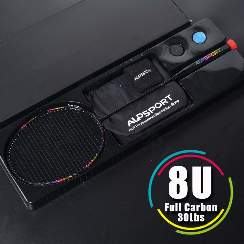 Alp BBQ2.0【กรอบสายรุ้ง และไทเทเนียมอัลลอย】8U G5 65g แหวนคาร์บอนไฟเบอร์ 100% น้ําหนักเบา สําหรับไม้แบดมินตัน
