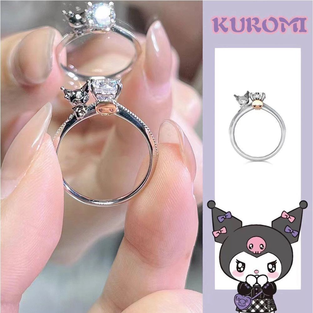 พร้อมส่ง แหวนเงินสเตอร์ลิงแท้ ลาย Kuromi Sanrio น่ารัก ปรับได้ ของขวัญสําหรับแฟนสาว