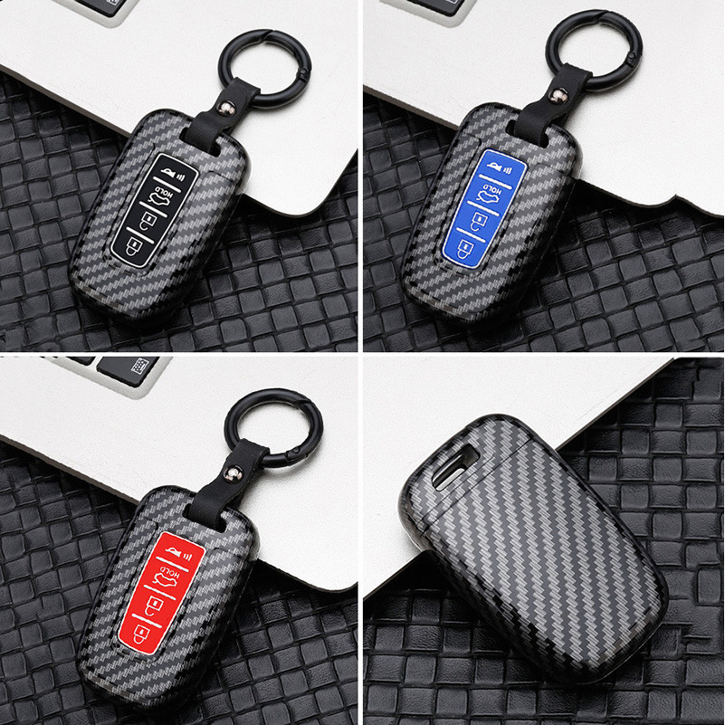 เคสกุญแจรีโมตรถยนต์ คาร์บอนไฟเบอร์ 4 ปุ่ม สําหรับ KIA Forte Sportage K2 K5 Hyundai Genesis Coupe Sonata ix35