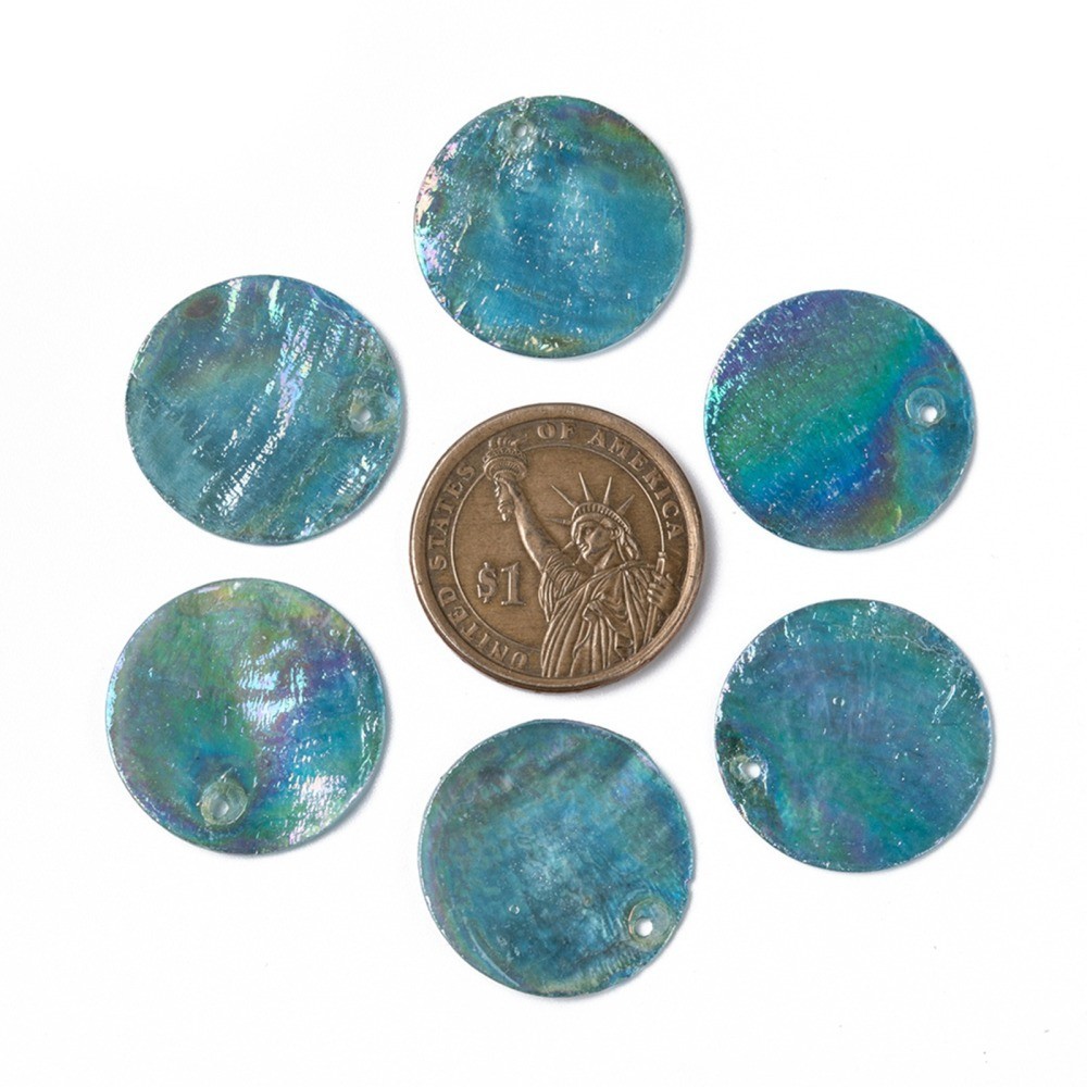 จี้รูปเปลือกหอยย้อมสี AB ทรงกลมแบน ขนาด 24~25x1~2 มม. รูขนาด 1.5 มม. 10 ชิ้น - รูปที่ 2