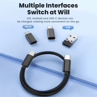 Toocki เคสชาร์จ 5-in-1 สายเคเบิล USB C ถึง USB C ความเร็วสูง 60 วัตต์ และพินสำหรับเสียบการ์ดข้อมูล Micro Type C 1OS