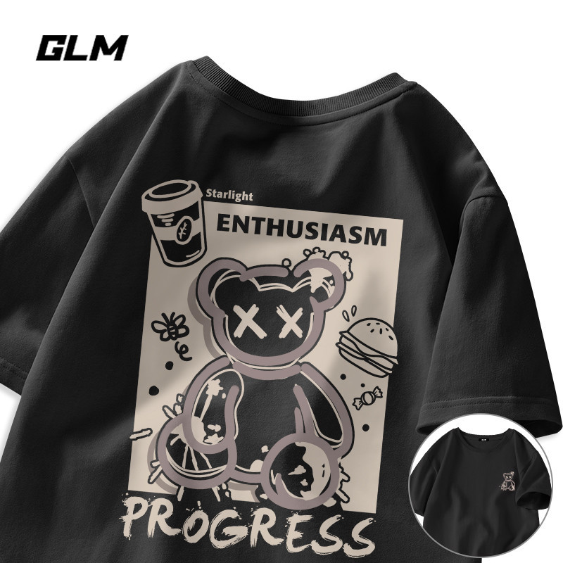 เสื้อโอเวอร์ไซส์ พิมพ์ลายกราฟฟิติหมี ทรงหลวม แฟชั่นฤดูร้อน สไตล์เรโทร สําหรับผู้ชาย