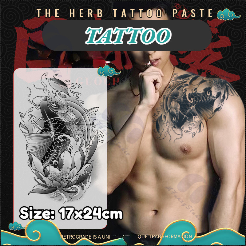 【MF Magic Tattoo】สติกเกอร์รอยสักชั่วคราว กันน้ํา 15 วัน ลายปลาคราฟ สติกเกอร์รอยสักหน้าอก สติกเกอร์รอยสักปลอม
