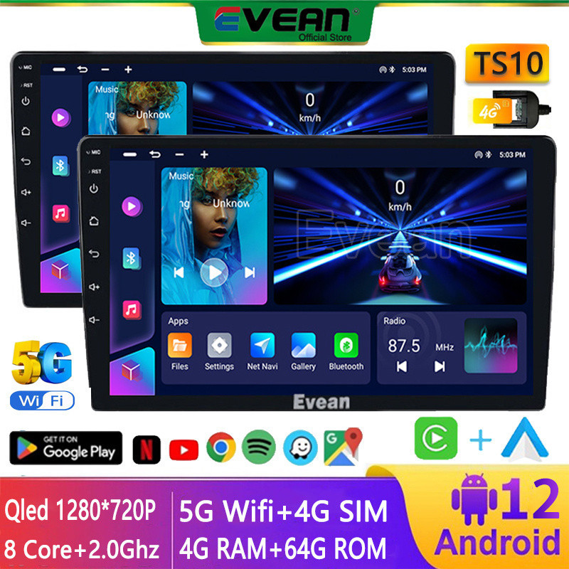 [8Core 4+64g] Evean เครื่องเล่นวิทยุ GPS บลูทูธ Wifi TS10 7862S 9/10 นิ้ว 2 Din สําหรับรถยนต์ Androi