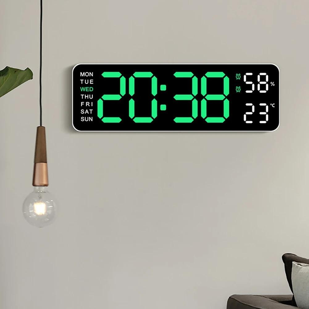 นาฬิกาปลุกดิจิทัล หน้าจอ LED ขนาดใหญ่ อุณหภูมิ ความชื้น สําหรับห้องนอน ห้องนั่งเล่น