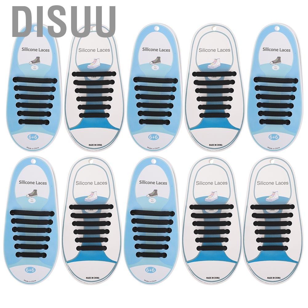 Disuu 60pcs Silicone  Shoelaces Elastic No Tie Shoe Laces Running Sneakers LIF