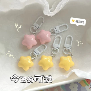 พวงกุญแจ จี้รูปดาวห้าแฉกน่ารัก แบบนิ่ม สีครีม สําหรับคู่รัก แฟนสาว