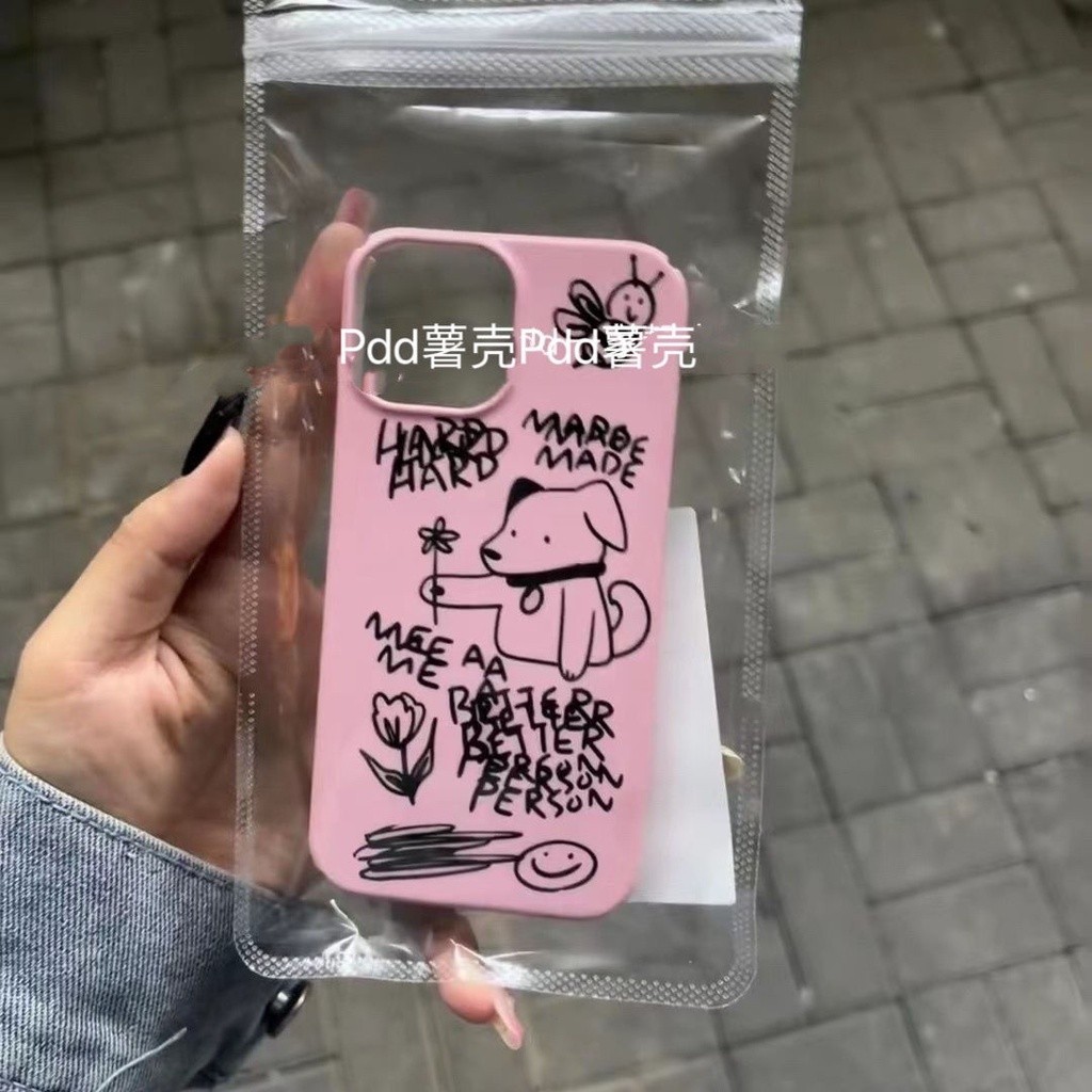 เคสโทรศัพท์มือถือแบบแข็ง กันกระแทก ลายดอกไม้ ลูกสุนัข สีชมพู สําหรับ iPhone 13promax 14promax 11promax 14 15promax 12 11pro xr xsmax 7 8plus