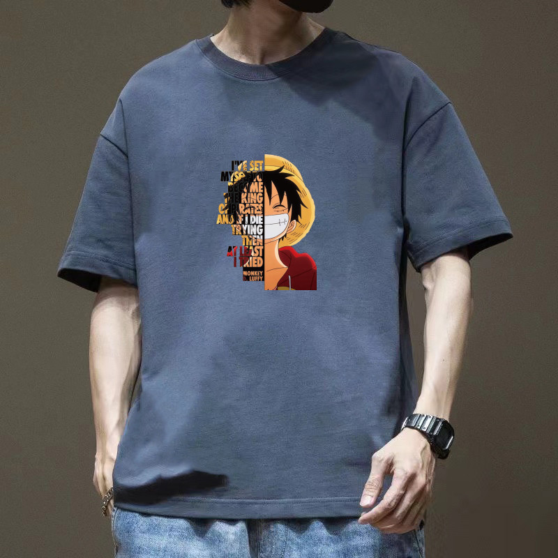 เสื้อยืดแขนสั้น ทรงหลวม พิมพ์ลาย สีขาว แฟชั่นฤดูร้อน สไตล์เกาหลี สําหรับผู้ชาย