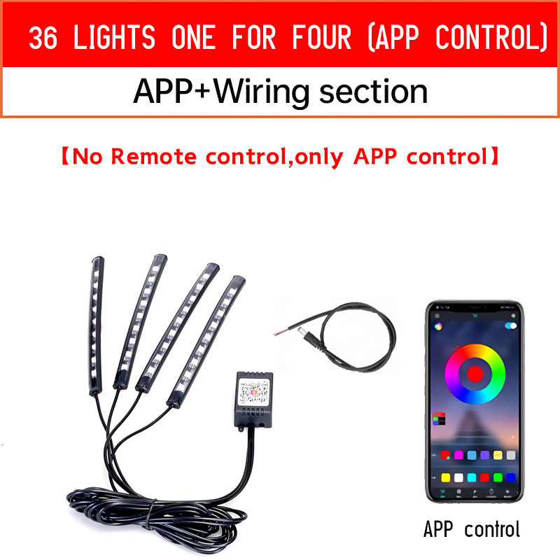 Rgb APP LED รถจักรยานยนต์ รถยนต์ บรรยากาศเท้า ไฟรีโมทคอนโทรล ยืดหยุ่น กันน้ํา ควบคุมเสียง 12V แถบโคมไฟตกแต่ง Moto