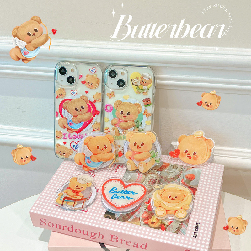 I Love You Butter Bear Magnetic Attraction Bracket อะคริลิคใสกันกระแทกเคสโทรศัพท์สําหรับ IPhone 11 12 13 14 15 17 Pro Max 16 Plus ปกหลัง