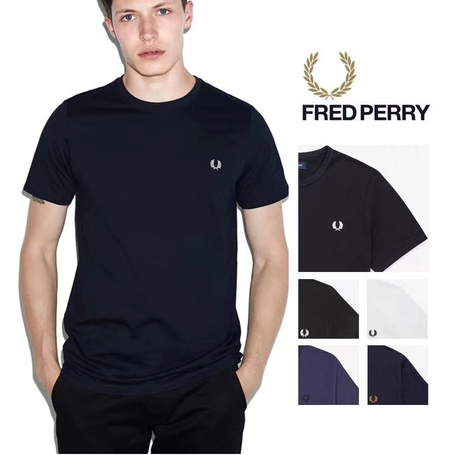 เสื้อยืดแขนสั้น คอกลม ปักลาย Fred Perry FP สีพื้น แฟชั่นฤดูร้อน สําหรับผู้ชาย 2024