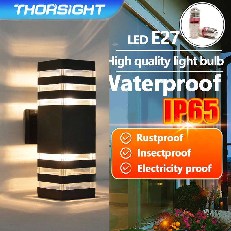 โคมไฟติดผนังภายนอก Outdoor Lamp LED โคมไฟ ไฟติดผนัง โคมไฟติดผนัง ไฟกิ่ง ไฟกิ่งภายนอก สีดำเรียบ