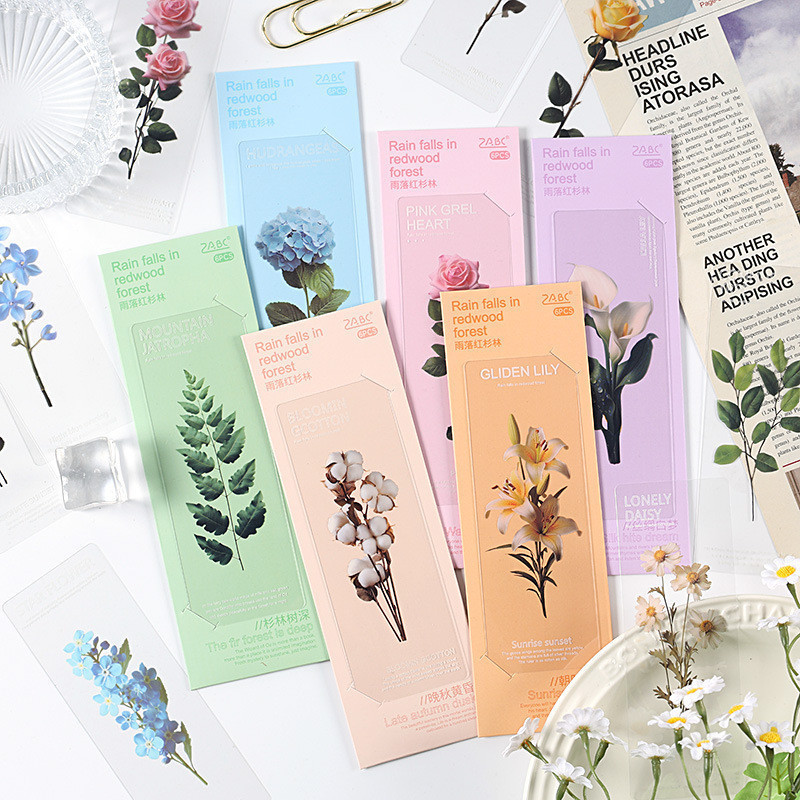 6 ชิ้น/แพ็ค Nature Series ดอกไม้ Themed PVC Flora พืชสีเขียว Series Bookmarks Creative โปร่งแสงวรรณกรรมบุ๊คมาร์คน่ารักนักเรียนผู้ถือหนังสือ