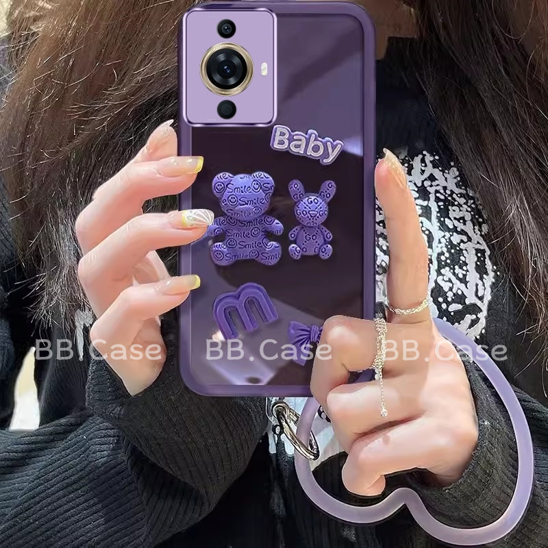 ใหม่ เคส Phone Case Huawei Nova 12i 12s 12 SE 11i 11 Pro 10 Pro 9 SE เคสโทรศัพท์ มือถือ ลายการ์ตูนกระต่ายหมี 3D พร้อมสายคล้องข้อมือ แฟชั่น สําหรับ Cover 2024