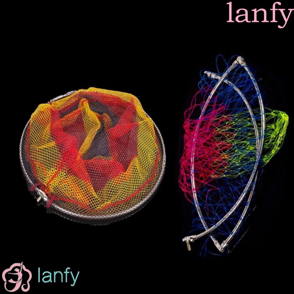 Lanfy ตาข่ายลงจอด สเตนเลส พับได้ หัวตาข่ายตกปลา โครม่า ทนทาน สีเข้ม ตาข่ายไนล่อนตกปลา