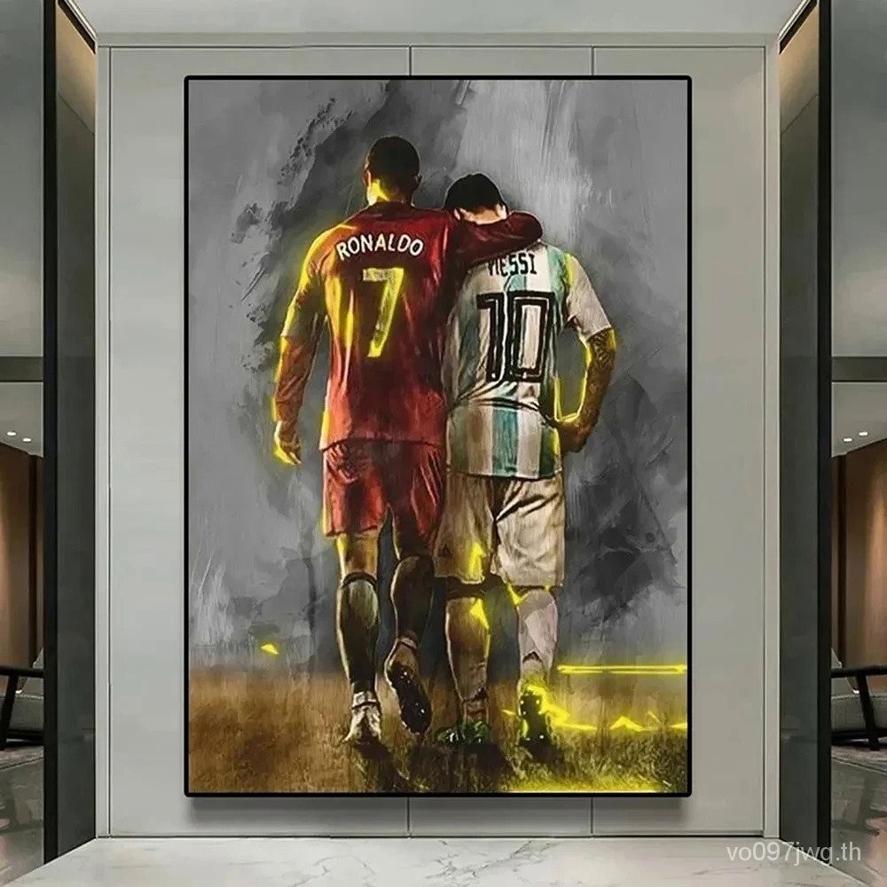โปสเตอร์ ลายฟุตบอล Star Messi C Ronaldo สีน้ํา สําหรับตกแต่งบ้าน ห้องนั่งเล่น BADK