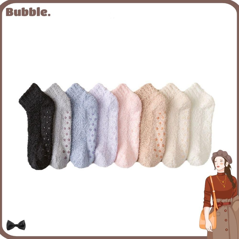 Bubble ถุงเท้าผ้าฝ้าย, ถุงเท้ากํามะหยี่ ปะการัง ฤดูหนาว ที่อบอุ่น, ถุงเท้านอน สีพื้น ซิลิโคน กันลื่น ถุงเท้าพื้นปุย ผู้หญิง