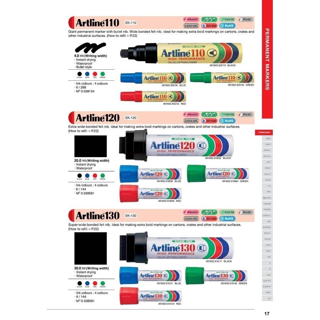 ARTLINE 100 110 120 130 EXTRA WIDE PERMANENT MARKER PEN