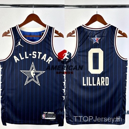 เสื้อกีฬาบาสเก็ตบอลแขนสั้น ลายทีม All-Star NBA Portland Trail Blazers Damian Lillard Regatta สีฟ้า สําหรับผู้ชาย 2023-24