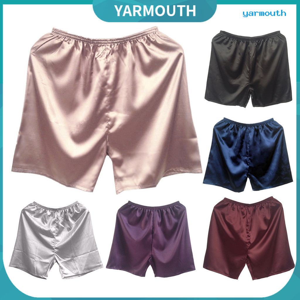 Yyr-- กางเกงขาสั้น ผ้าไหมเทียม ลําลอง เอวยางยืด ใส่นอน ขากว้าง สําหรับผู้ชาย ใส่ในบ้าน