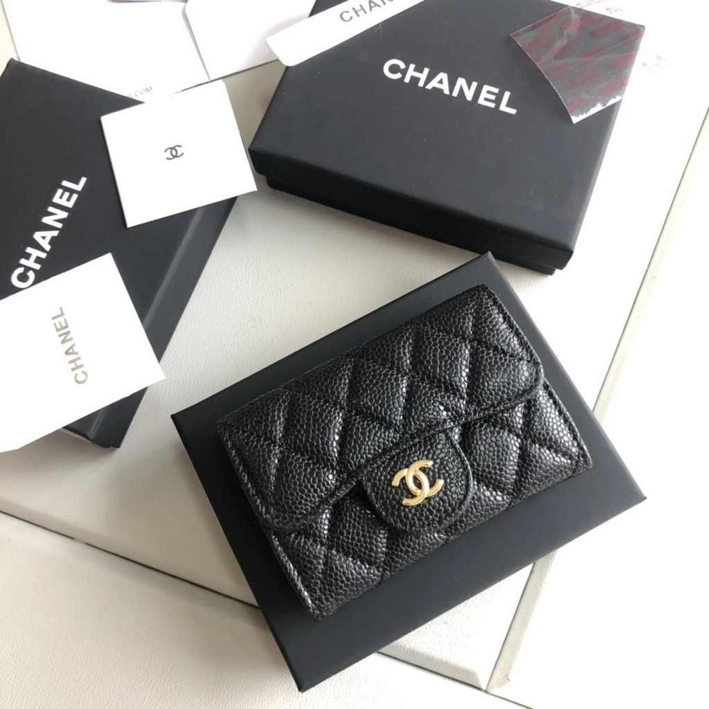 Chane1 Chanel กระเป๋าสตางค์ หนังแกะแท้ ใบใหญ่ ใส่บัตรได้ สําหรับผู้หญิง กระเป๋าใส่บัตร Chanel