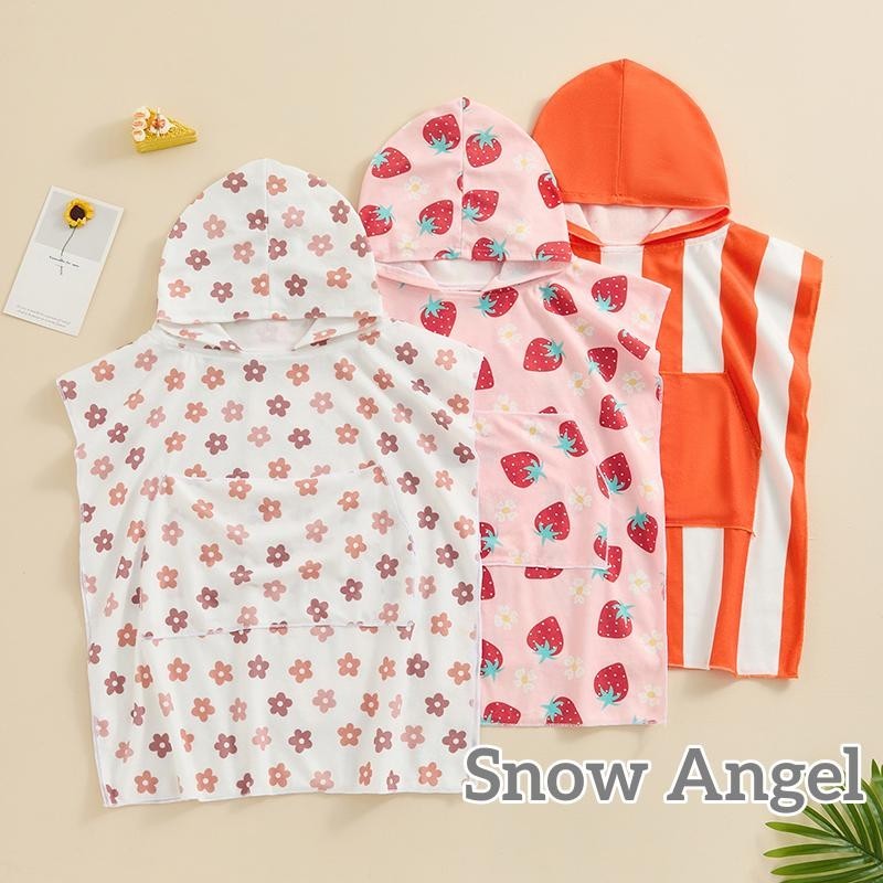 Kid shaits Hooded Beach Towel ผ้าขนหนูพิมพ์ลายสตรอเบอร์รี่นุ่มดูดซับใช้สําหรับผ้าเช็ดตัวสําหรับเด็กวัยหัดเดินชายหญิง