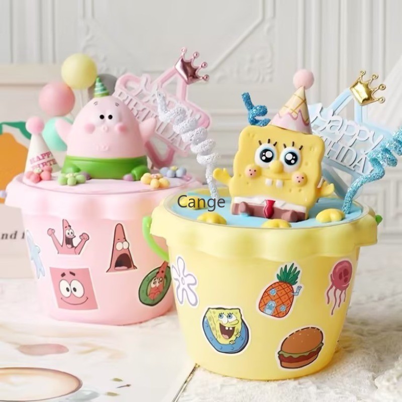 Spongebob SquarePants อุปกรณ์ตกแต่งเค้ก การ์ตูน ดาวใหญ่ ครีม ถังเค้ก วันเกิด ปาร์ตี้ ขนมหวาน แต่งตัว