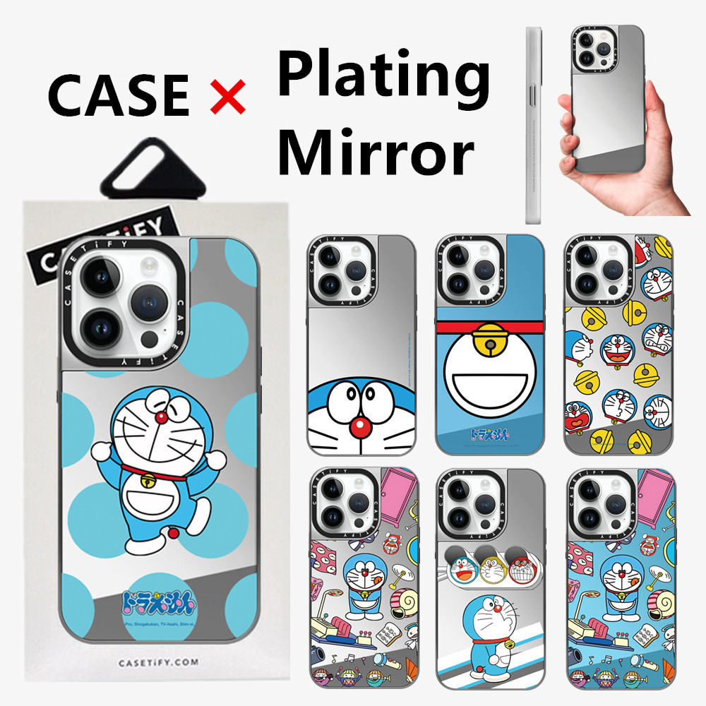 Casetifg เคสโทรศัพท์มือถือแบบกระจกแข็ง กันกระแทก ลายโดราเอมอน คุณภาพสูง พร้อมกล่อง สําหรับ iPhone 15 11 12 13 14 Pro Max