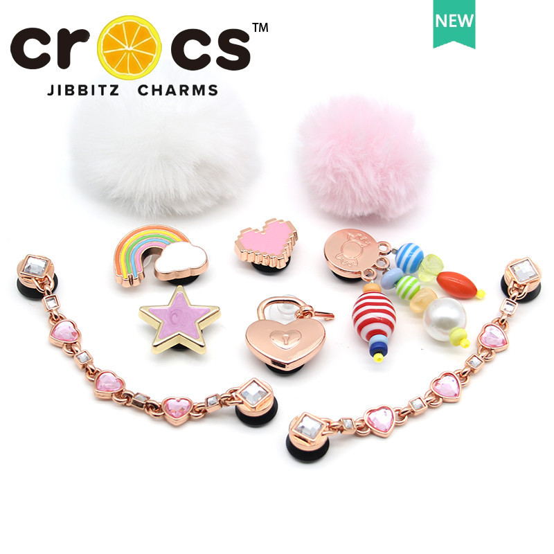 Jibbitz crocs charm หัวเข็มขัดโลหะ กระดิ่งลม สีชมพู โซ่แฟชั่น อุปกรณ์เสริมรองเท้า