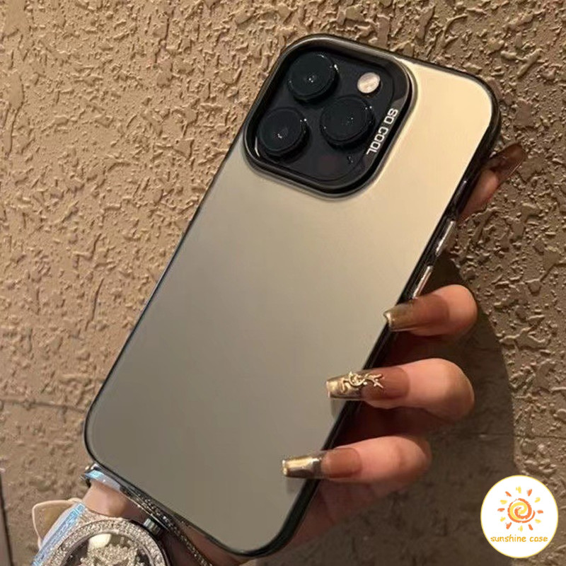 ปุ่มโลหะสีเงินระดับพรีเมียมสีทึบ เคสสำหรับไอโฟน11 For iPhone11 12 13 14 15Pro MAX X XS XR XS 6 7 8Plus SE2020 เคสมือถือ
