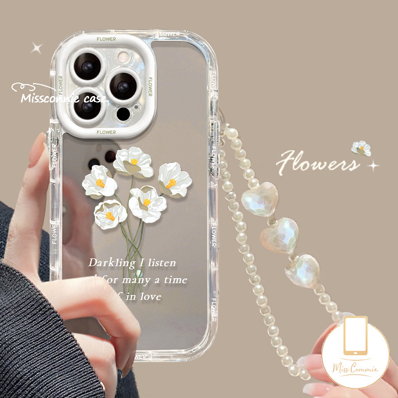 Art Gradientโรแมนติกการ์ตูนดอกไม้TulipสําหรับIPhone 11 15 16 13 12 14 Pro Max 7Plus XR X 15 8 7 Plus XS Max SEแฟชั่นหรูหราสร้อยข้อมือMake Upกระจกแท็กกรณี