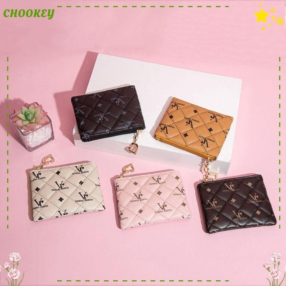 Chookey กระเป๋าสตางค์ กระเป๋าใส่เหรียญ หนัง PU พิมพ์ลายตัวอักษร มีซิป ขนาดเล็ก